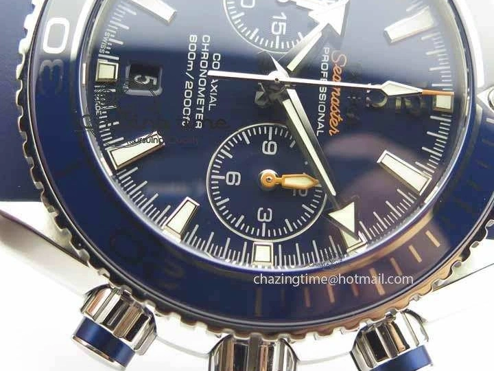 0508 Chic Planet Ocean Master Chrono 45mm SS OM 1:1 Best Edition Blue Dial On Blue Rubber Strap A 8172